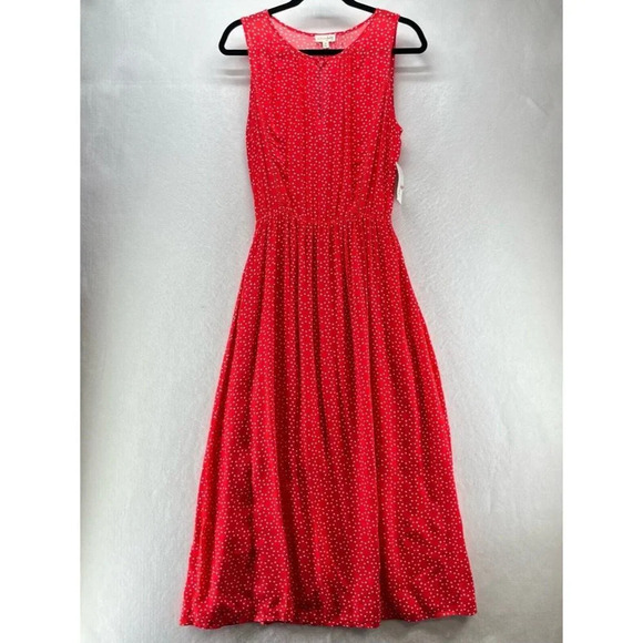 Maison Jules Dresses & Skirts - Maison Jules Dress Sz M A-Line Midi Polka Dot Keyhole Neck Sleeveless Rayon Red